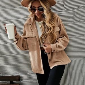 Corduroy boyfriend oversized shacket jacket button up boho tiktok tan khaki